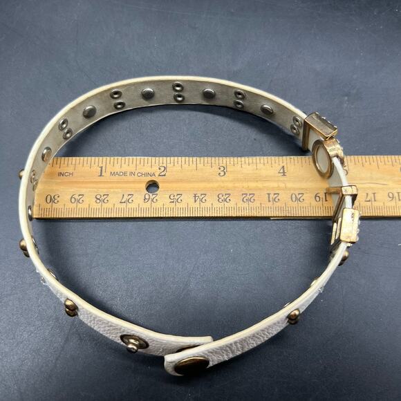 Yik Fung Rhinestone Studded Love White Leather Wrap Bracelet Snap Closure - Picture 9 of 11